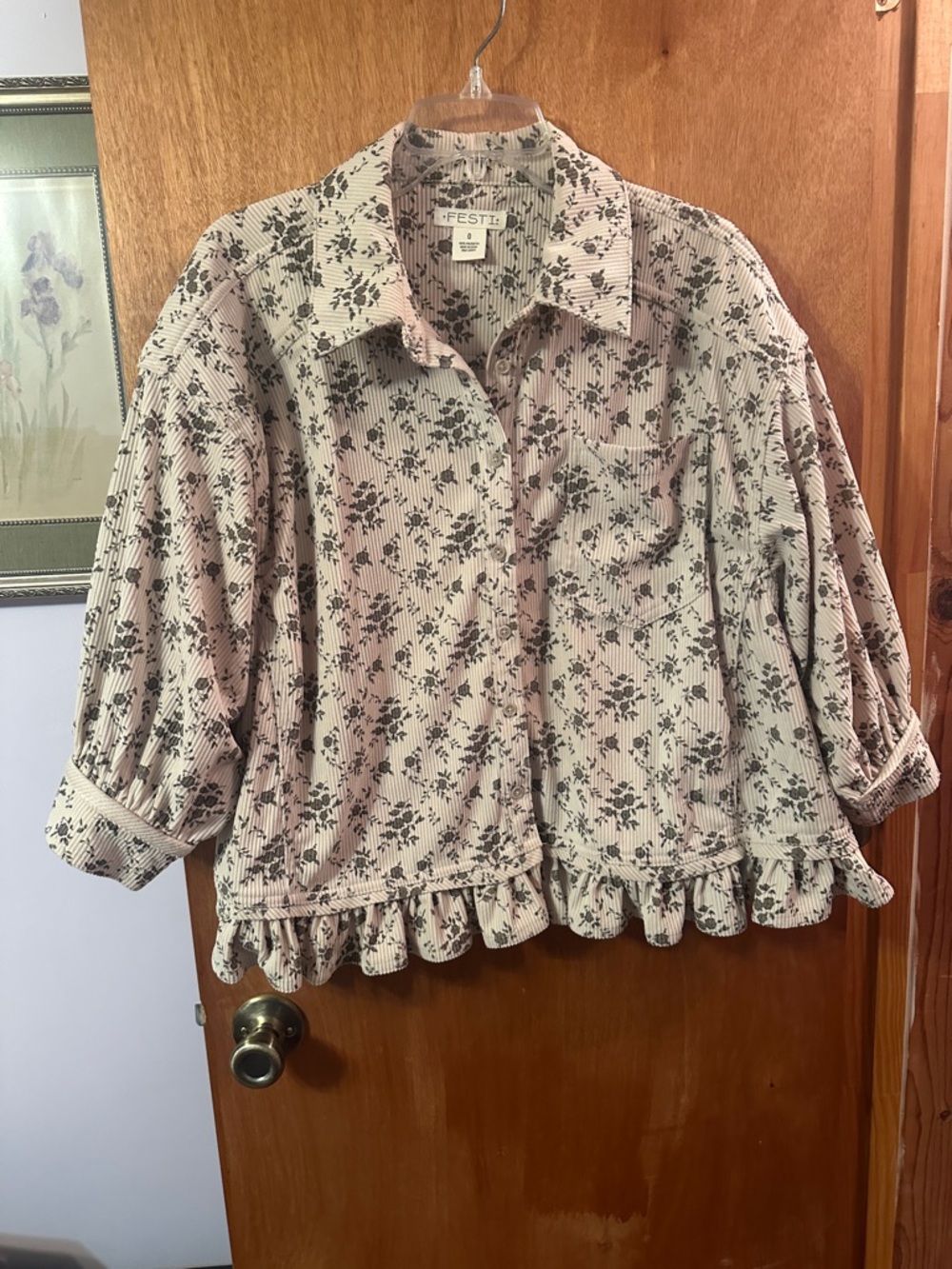 Festi oversized ruffles button down top. Size 0
